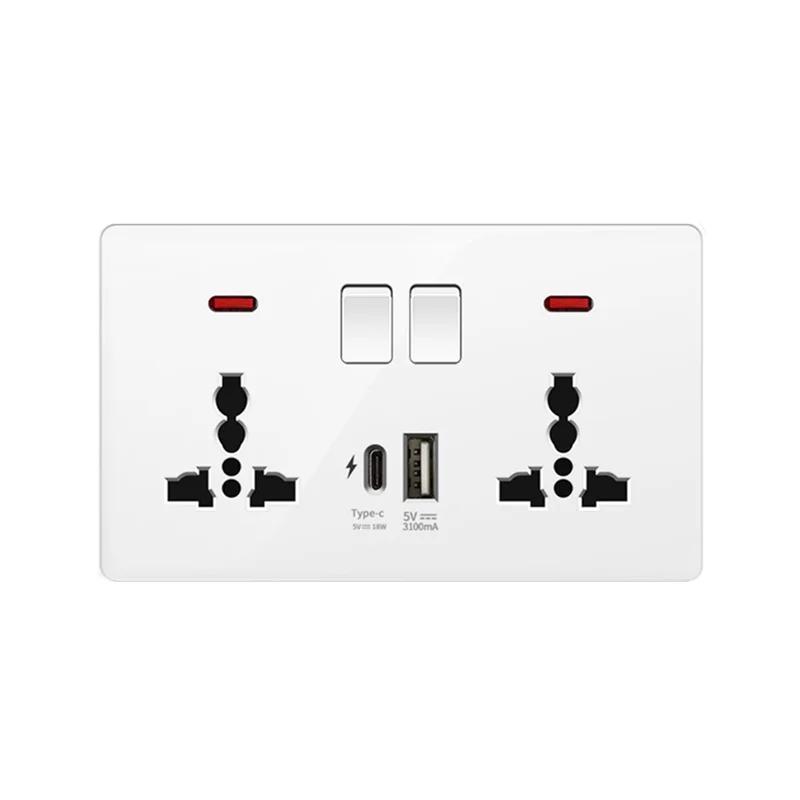 White 18W Type-C Smart Quick Charging usb wall socket, Electrical Outlet Wall Plug with USB, Universal Dual 5-pin Power Socket