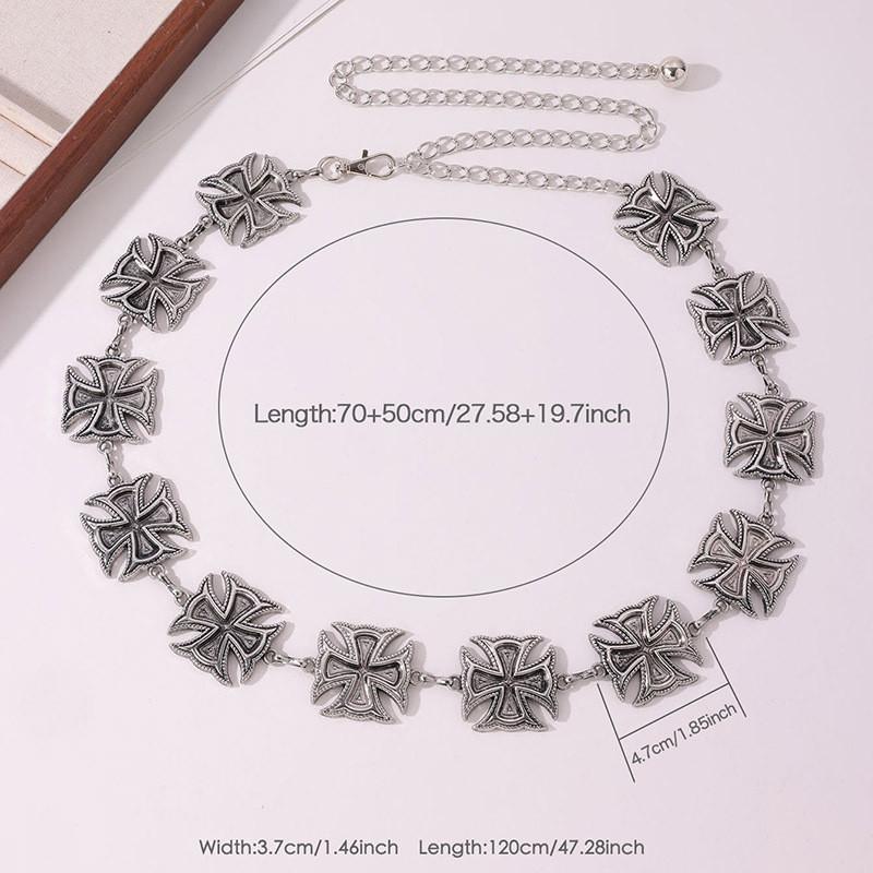 Retro Style Metal Waist Belt With Engraved Cross For Streetwear And Looks Casual
