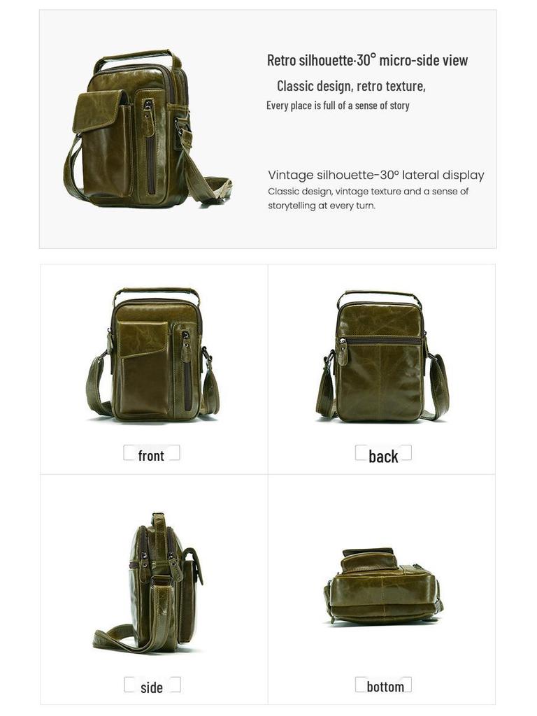 Men's Genuine Leather Crossbody Shoulder Bag - Top Layer Cowhide, Classic Style, High-End Casual Commuter Bag