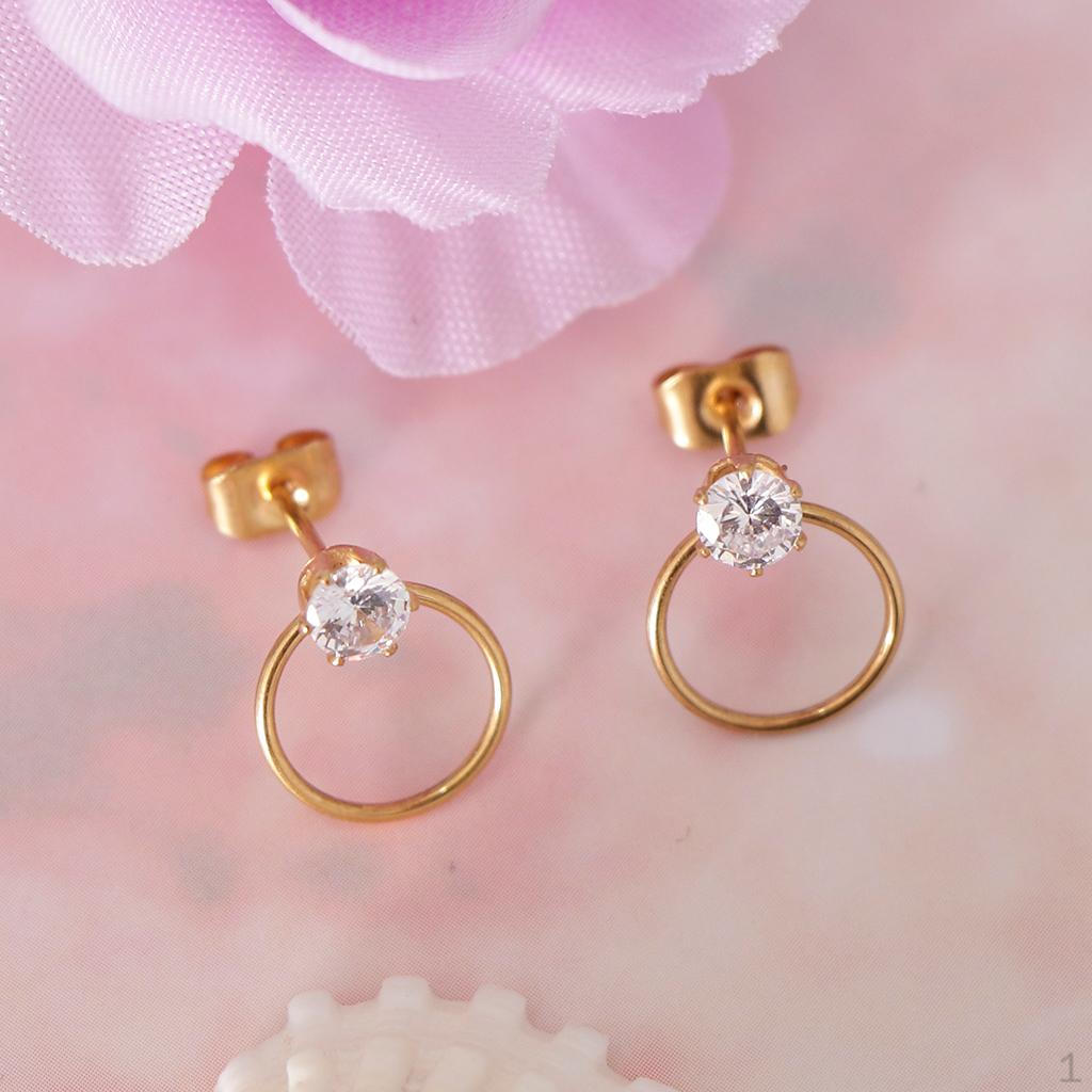 1 Pair Of Stud Earrings Round Ring Rhinestone Earring Geometric золотой
