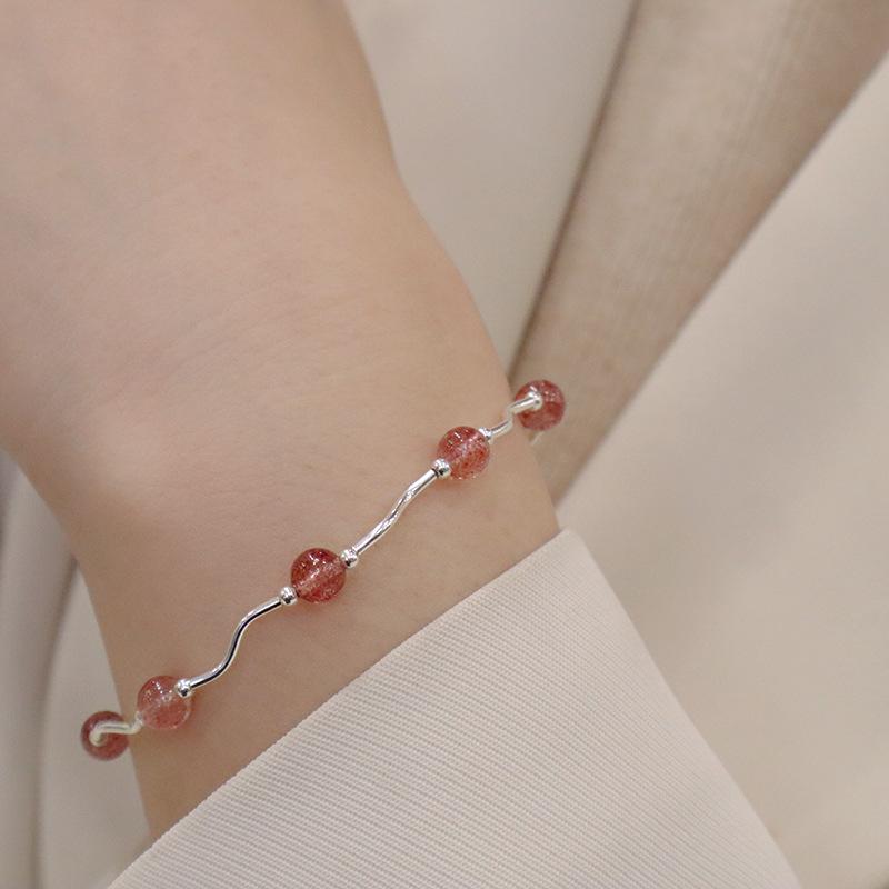 

Natural pearl tourmaline strawberry crystal bracelet S925 silver bracelet does not fade Bangles Women Fashion Jewelry accessories Gift