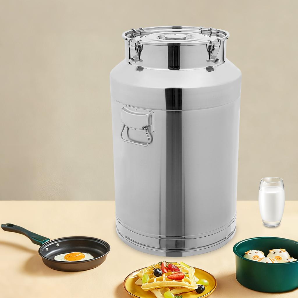 76L Premium 304 Stainless Steel Sealed Milk Storage Can, Large Capacity Airtight Cylindrical Container, Food Grade Metal Pail
