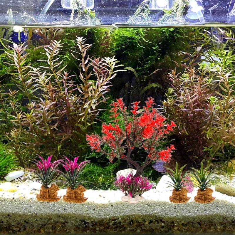 Aquariums Decoration Realistic Green Plant Artificial Moss Tree with Base for Fishtanks Home Use and Office Desk Decors