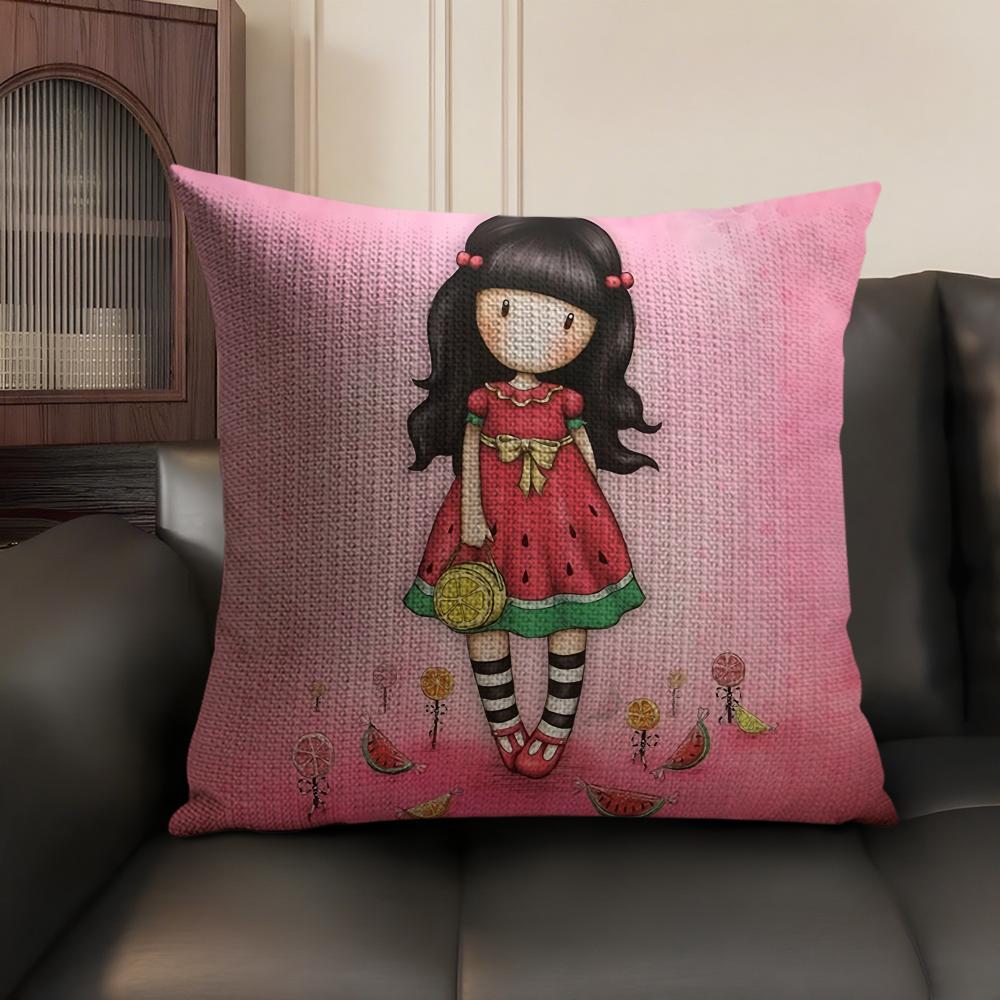 Cartoon SSantoro Gorjuss Cushion Cover Natural Linen Organic Fabric DoubleSided Printing Sofa Home Decor Gift Pillow Case