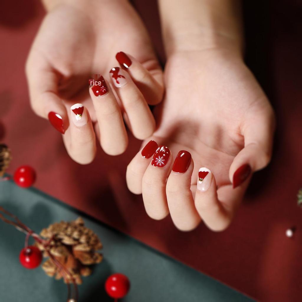 Parches Removibles para Uñas de Arte Navideño - Uñas Postizas Planas Acabadas