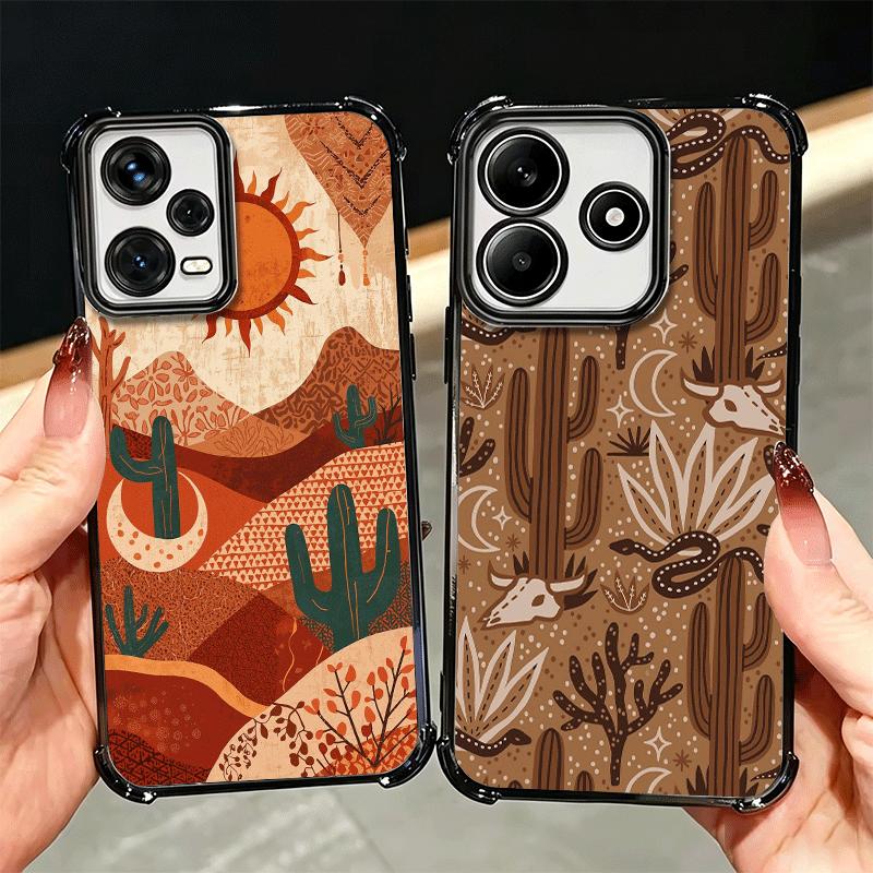 Cactus Pattern Plating Phone Case For Xiaomi Redmi Note 14 15 Pro Plus 13 12 11 11S 11T 10 9S 9 5G Anti-Fall Airabag Cover