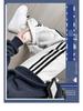 Women's White and Gray Wide-Leg Fleece Sweatpants with Three Stripes - Autumn/Winter Collection