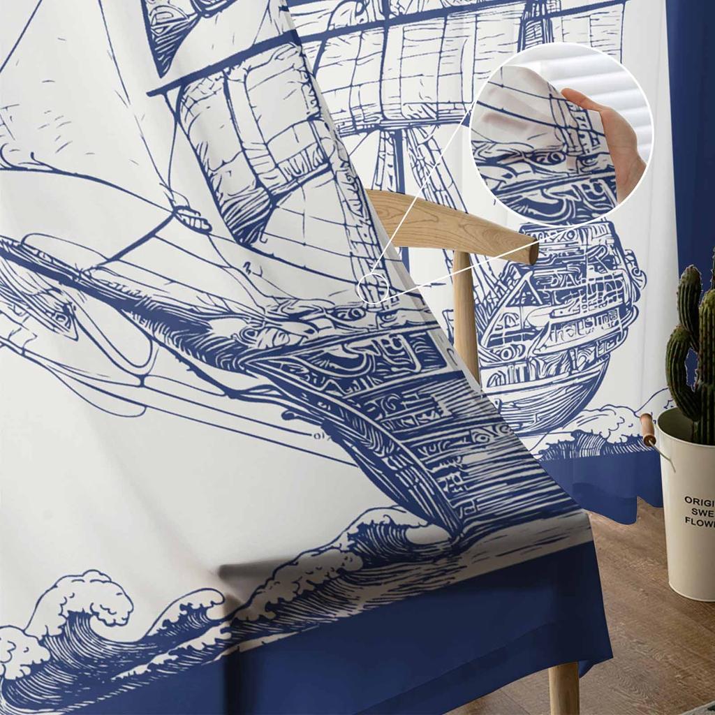 Vintage Sailing Ship Seagull Sheer Curtains for Living Room Decoration Window Curtains for Kitchen Tulle Voile Organza Curtains