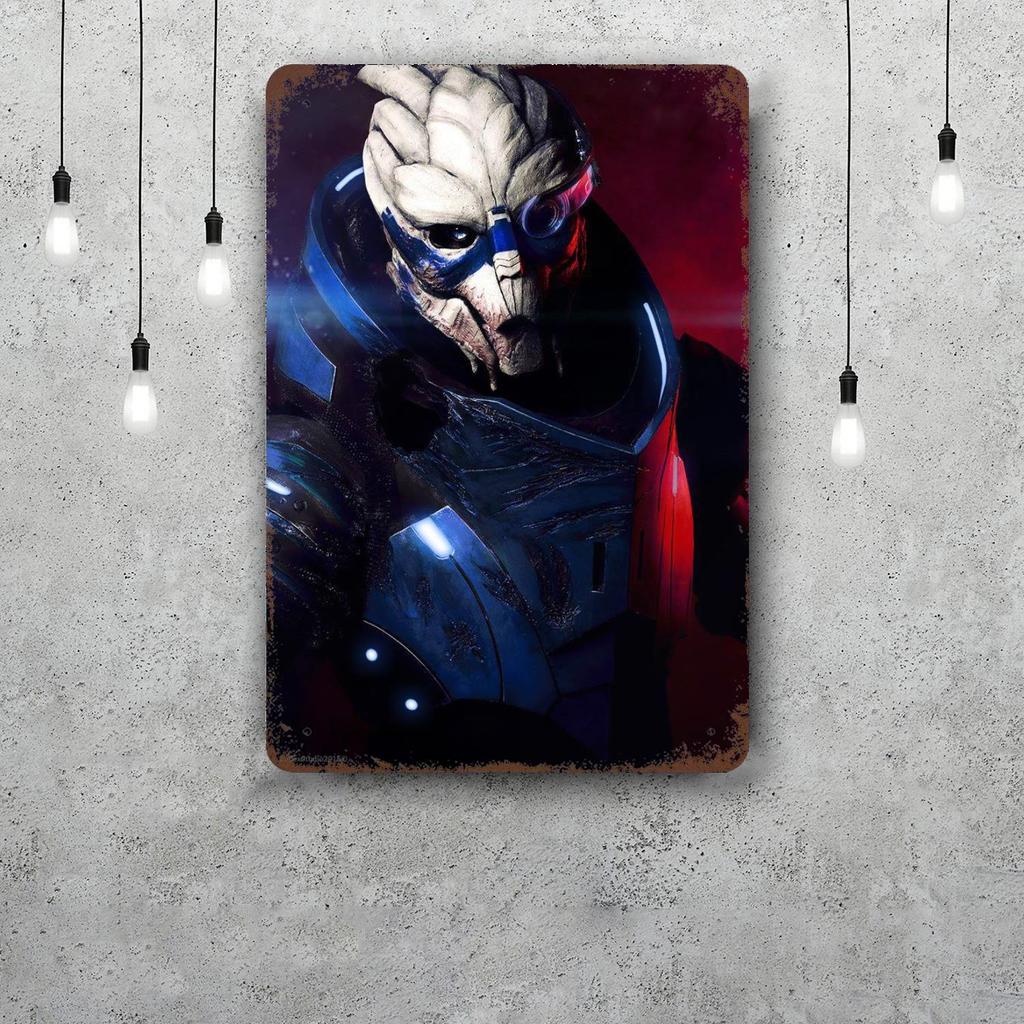 Garrus Close Up Mass Effect Vintage Metal Tin Signs Posters Decor Retro Metal Plaque Wall Art Decor for Garage Bar