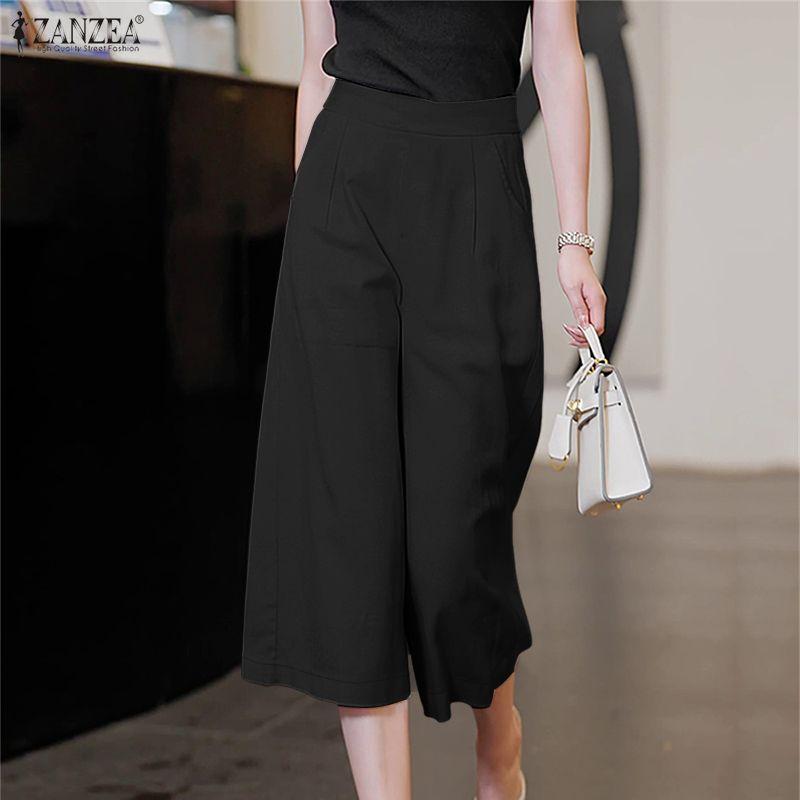 ZANZEA Women Casual Solid Color Loose Summer Capris Pants