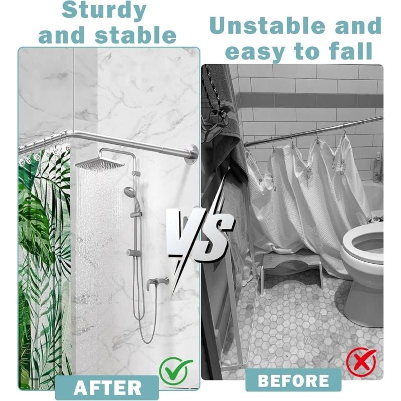 Stainless Steel Adjustable Shower Rod Support Systems Ceiling Mounted Brackets for Curved or Straight Layouts
