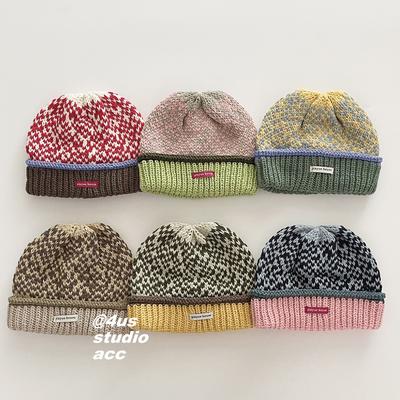 Contrast Color Knitted Hat for Women In Autumn and Winter Ear Protecting Headband Cold Hat Showing Face Small Trendy Brand Warm Woolen Hat