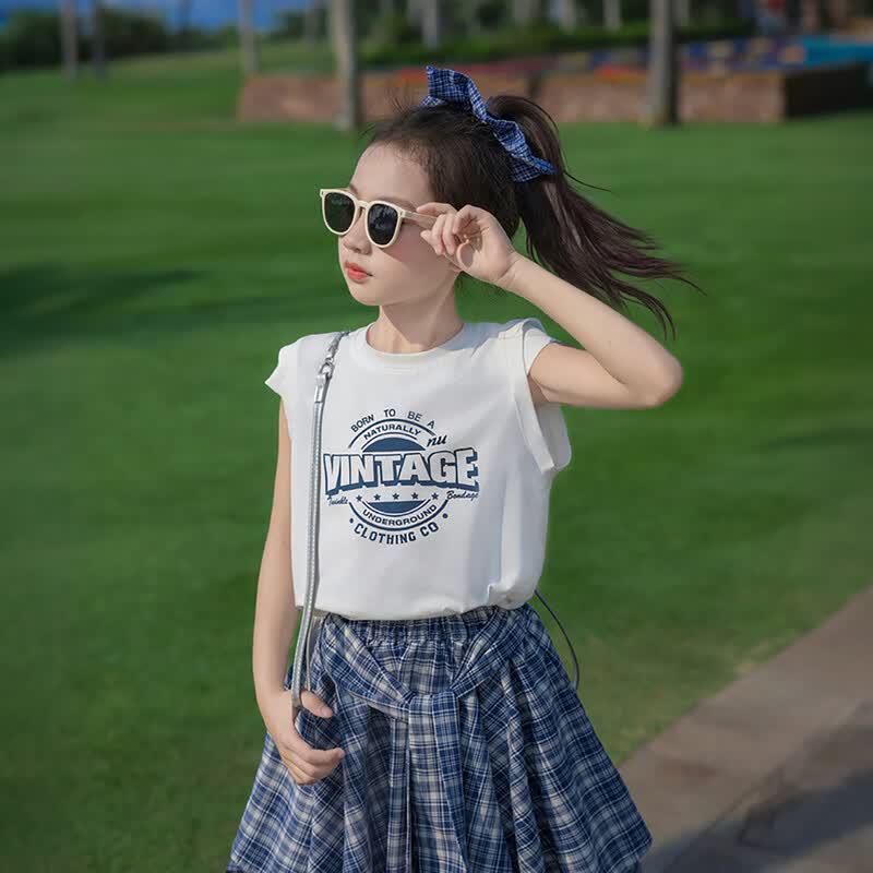 Girls Summer Sleeveless Letter Print T-Shirt 130