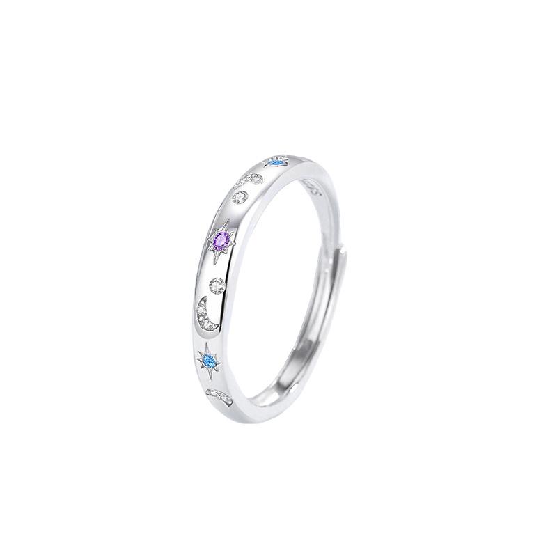Парные кольца Tichia Star & Moon из стерлингового серебра S925, регулируемые, унисекс - Оригинальный нишевый дизайн Open Adjustable