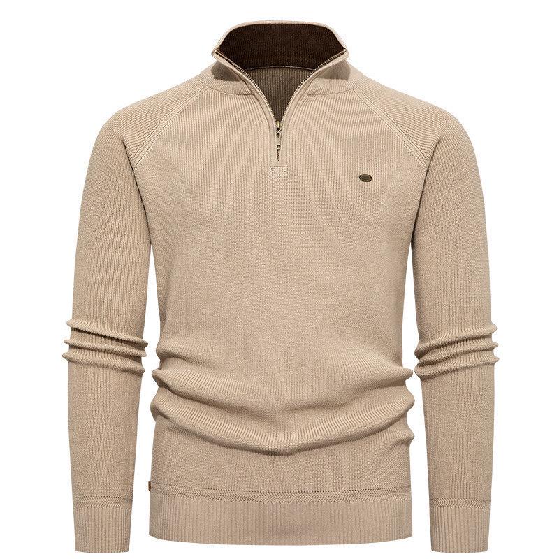 Men s Vertical Rib Knit Half-Zip Stand Collar Thick Sweater Large