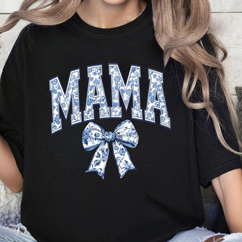 Leopard Lightning Mama Graphic T Shirts Cute Flower Bow Mom Life Vintage T Shirts New Mom Gift Wildflowers Mama Crewneck T-shirt