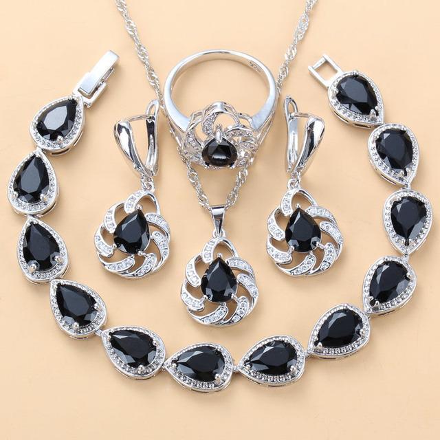 

Серьги-подвески с синим сапфиром, ожерелье и кольцо, женский комплект 10