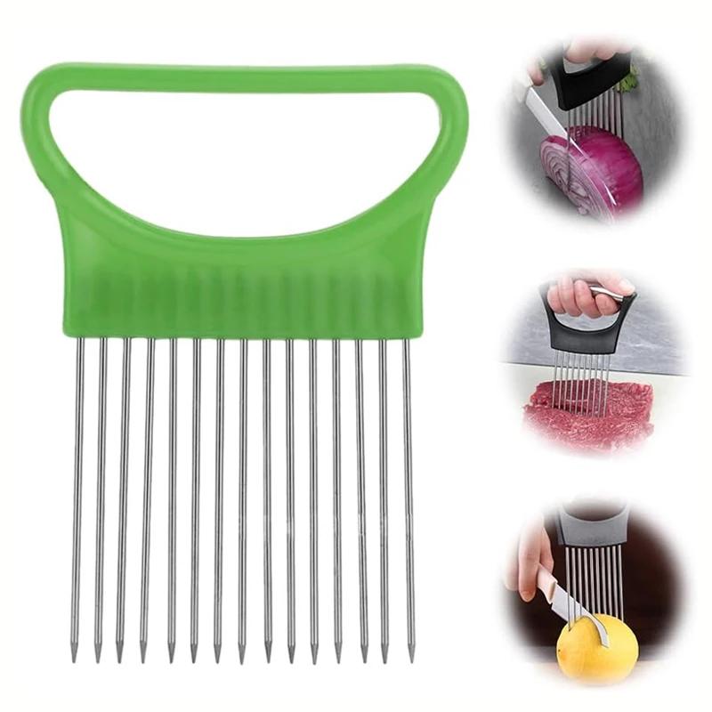 1PC Stainless Steel Onion Needle Onion Fork Vegetables Fruit Slicer Tomato Cutter Cutting Safe Holder Kitchen Accessories Tools