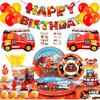 Fire Truck Birthday Party Supplies,155pcs Fire Truck Birthday Party Decorations for Boys-Firetruck Birthday Decorations Balloons Plates Napkins