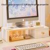White Computer Monitor Stand with Drawer - Desk Riser for Girls