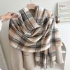 Autumn and Winter Atmosphere Pink Dotted Line Plaid Scarf Versatile Couple Milk Huhu Fringed Scarf Female Students Keep Warm