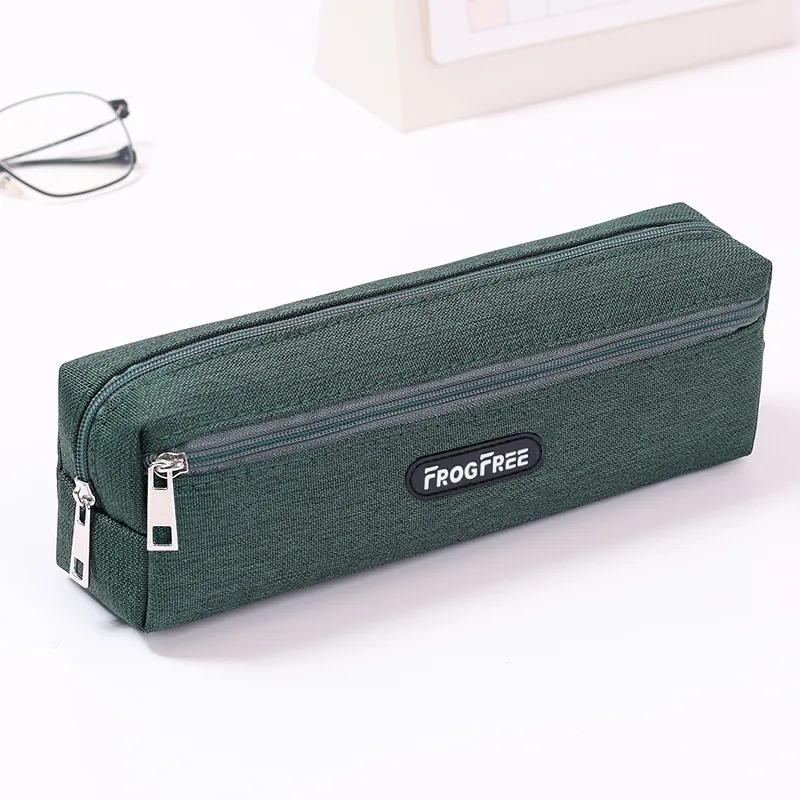 New Canvas Pencil Case Solid Color School Supplies Stationery Pouch with Zipper Rectangular Pencil Bags Birthday Gifts