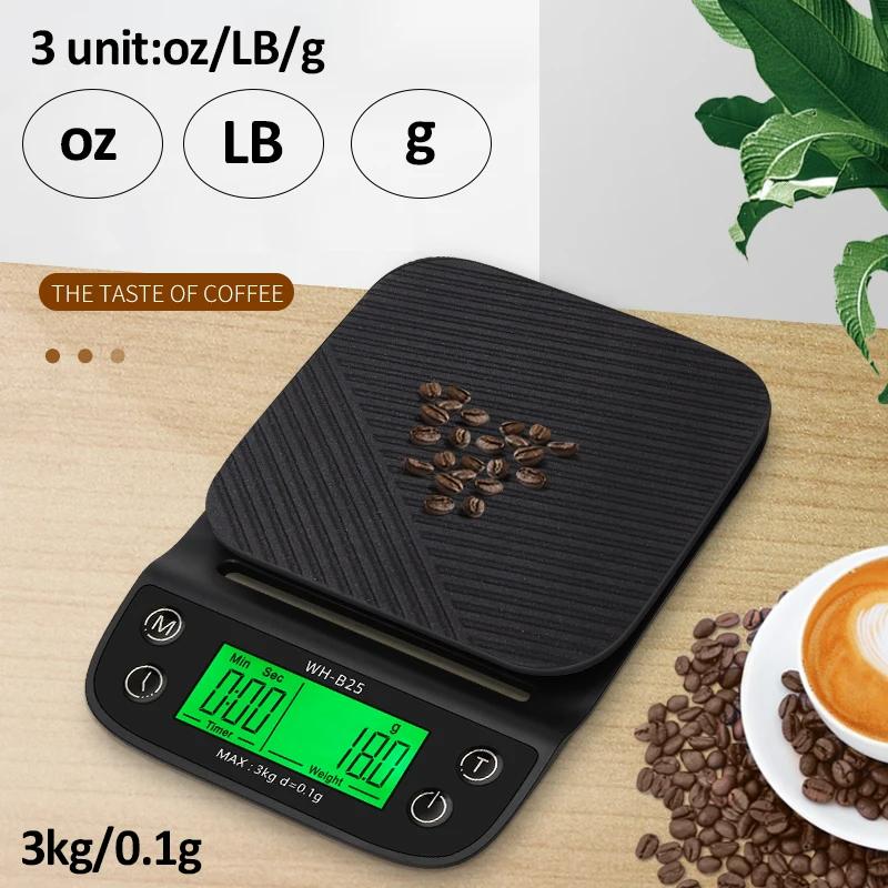 LCD Digital Electronic Coffee Scale Kitchen Baking Coffee Weight Balance Kitchen Scale 3kg/0.1g Digital Food Scale for Baking