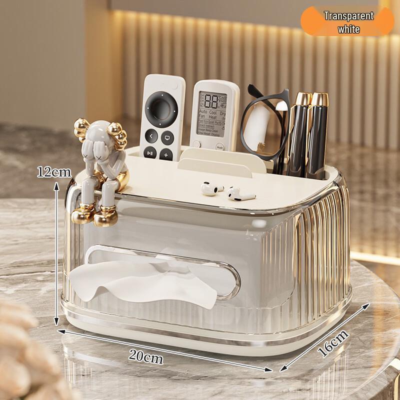 Kappabear Transparent Desktop Tissue Box with Phone & Remote Holder