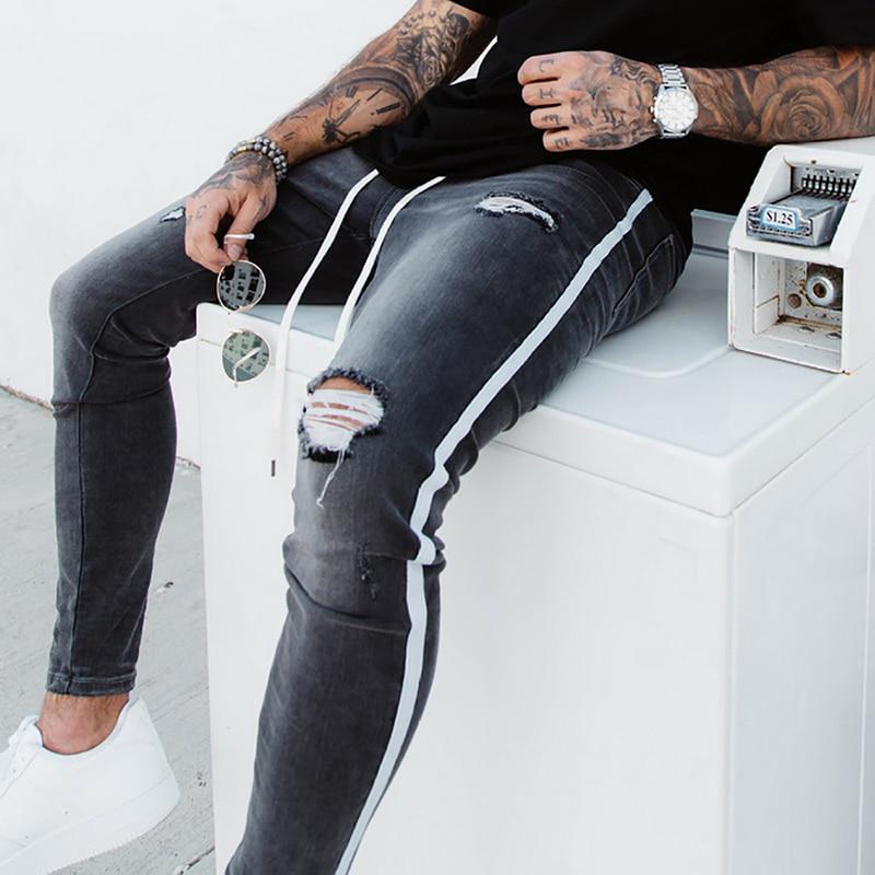 Jeans strappati da uomo Uomo Jeans Skinny Biker Frayed Fit Denim Pantaloni  strappati Pantaloni a matita a righe Pantaloni Hip Hop Streetwear acquista  in modo economico — spedizione gratuita, recensioni reali con