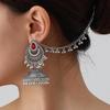 Bohemian Exotic Rhinestone Tassel Necklace & Earrings Set In Antiqued Alloy