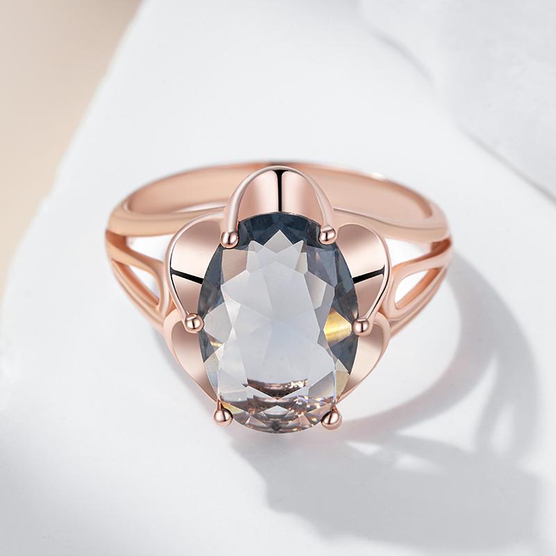 Grey Big Oval Wedding Rings For Women Trend  Rose Gold Color With Natural Zircon High Quality Daily Fine Jewelry