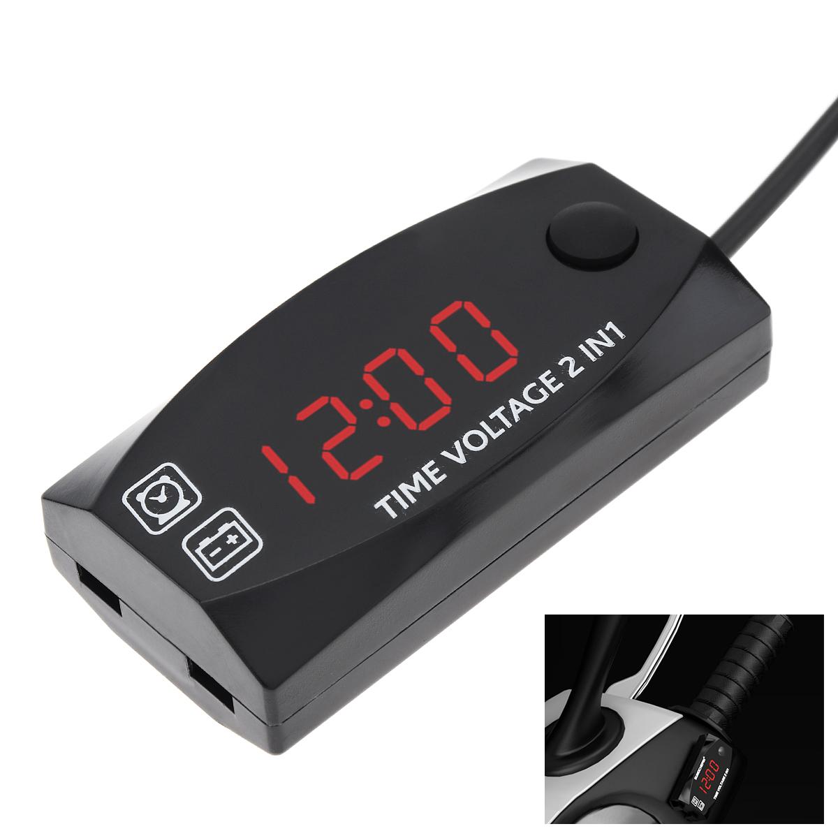 

2 в 1 мотоцикл часы дисплей цифровой светодиодный вольтметр зеленый / белый