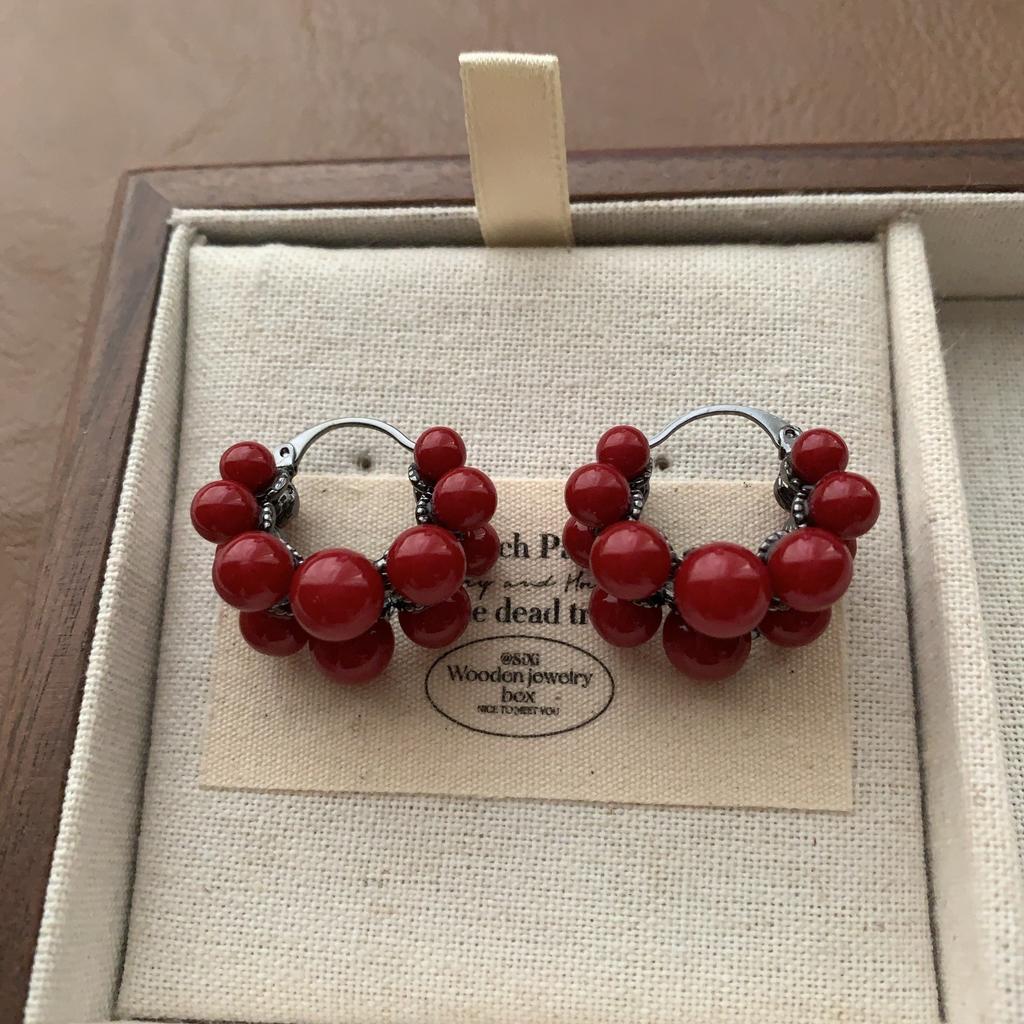 Red Beaded Love Earrings Earrings Premium Classic Flourishing Festive New Earrings
