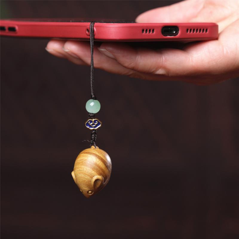 Red Wood Zodiac Mouse Phone Charm & Car Pendant Keychain Gift Ornament
