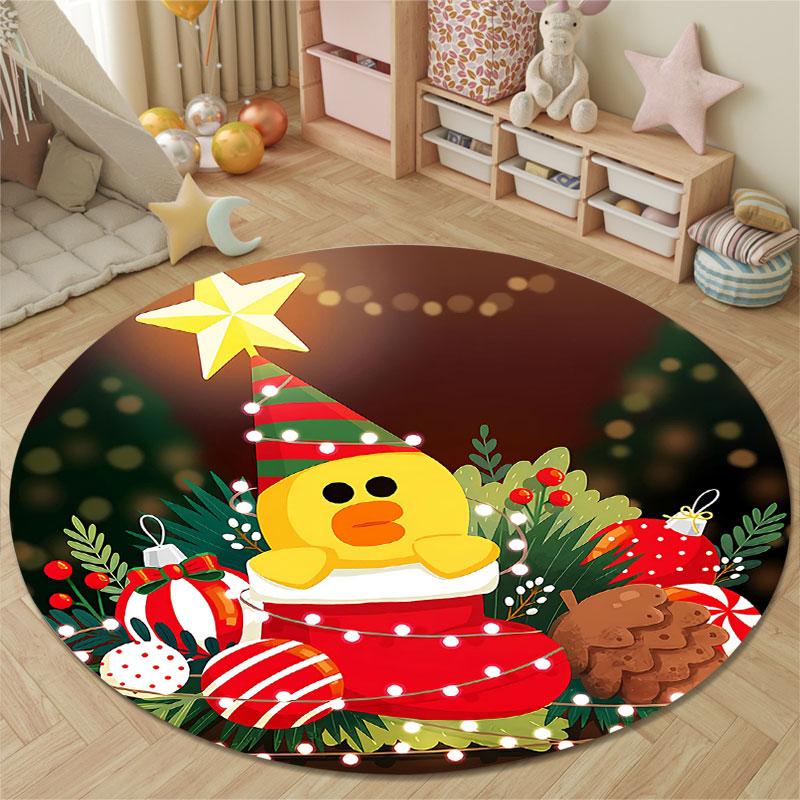 Contemporary Round Sunflower Multicolor Floor Rug, Non-Slip Floor Mat for Bedroom