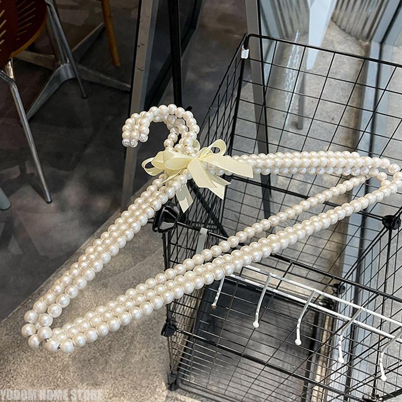 5pcs Elegant Pearl Bead Bow Hanger 40/30cm Adult Kids Clothing Organizer Wedding Dress Coat Rack Space Saving Wardrobe Storage
