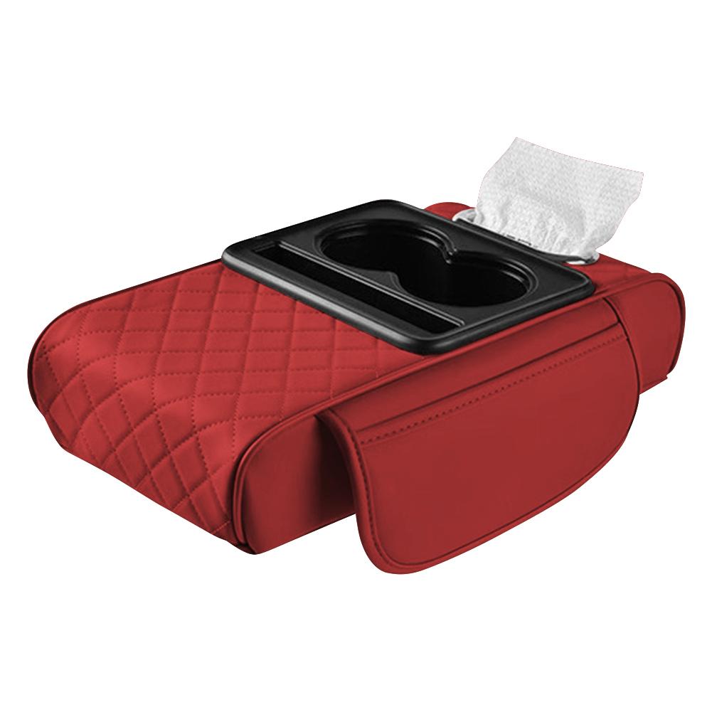 Car Armrest Cushion with 2 Cup Holder Tissue Box Slot Phone Slot Cars Center Console Organizer Car Armrest Box for Most Vehicles