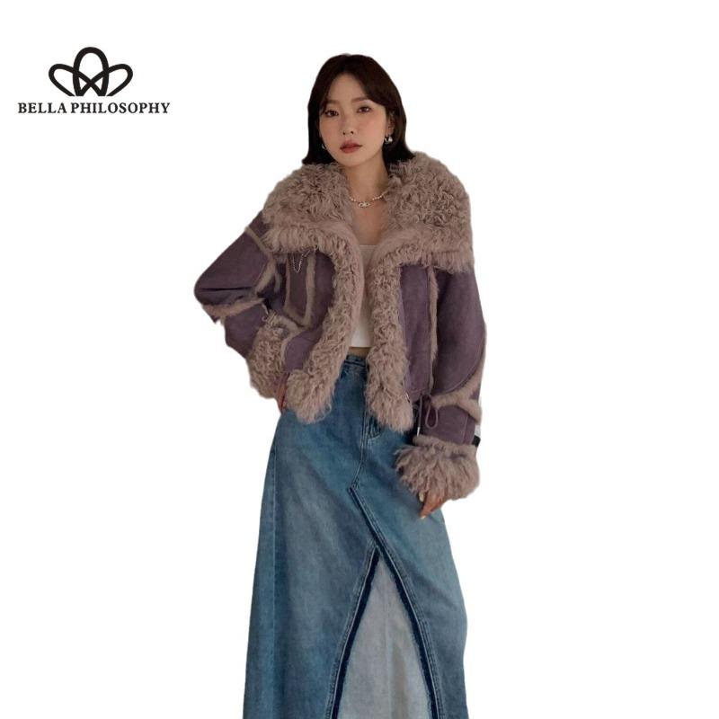 2024 New Rabbit Fur Fur Coat Female Short Lamb Hair Collar Fur Biker Jacket Fall and Winter Genuine Fur High Quality Coat