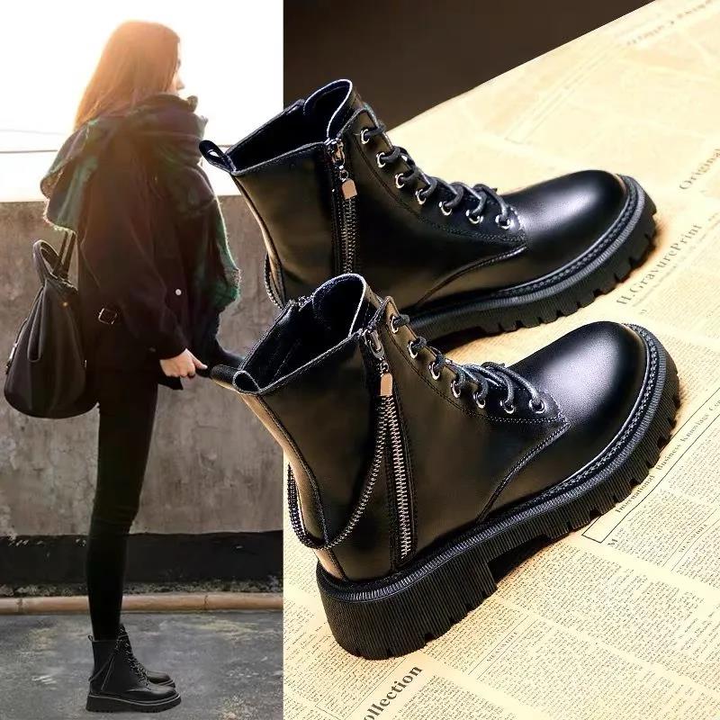 Moda Tendencia Botas de Cuero Zapatos de Mujer Estilo Británico Primavera  Salvaje y Otoño Botas Individuales Cremallera Botas de Mujer Botines  comprar a buen precio — entrega gratuita, reseñas reales con fotos —
