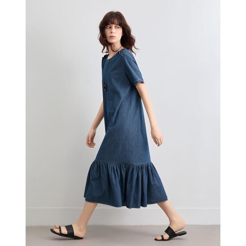 Demana Women's Ruffled A-line Denim Dress