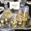 CUTEECO Golden Plastic Cups, 9oz Disposable Cups, Plastic Wine Glasses, Party Cups, Clear Plastic Cups for Parties