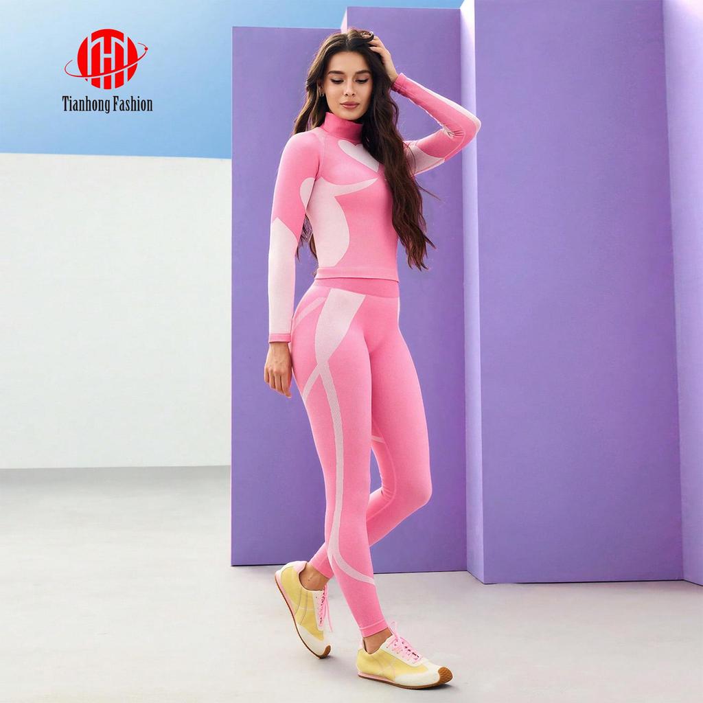 High-Collar Ski & Yoga Wear Set: Butt-Lifting, High-Elasticity, Long-Sleeve Top & Pants for Outdoor Sports