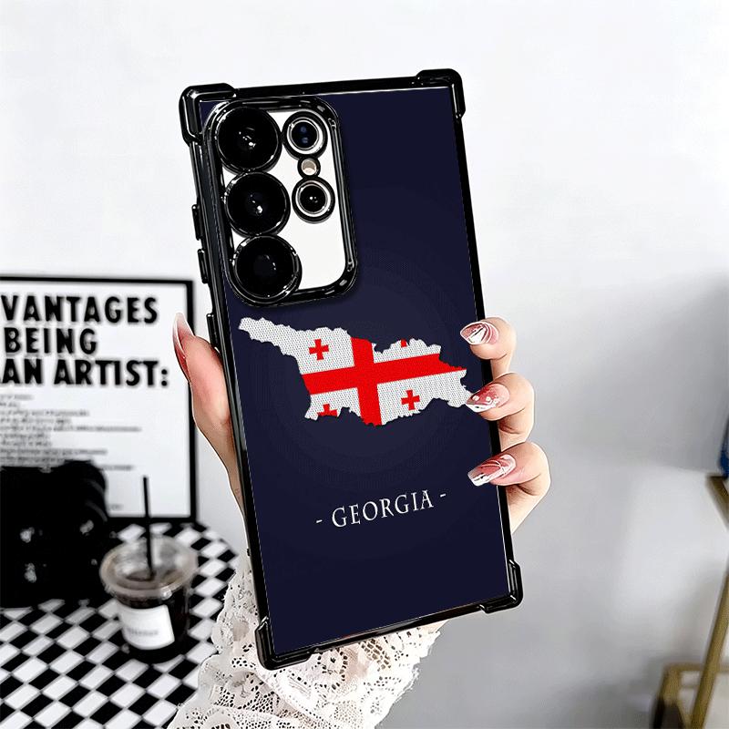 Georgia Passport Flag Plating Phone Case For Samsung Galaxy S24 S25 FE S26 Edge S23 Ultra S22 S21 Plus S20 Anti-Fall Airabag Cov