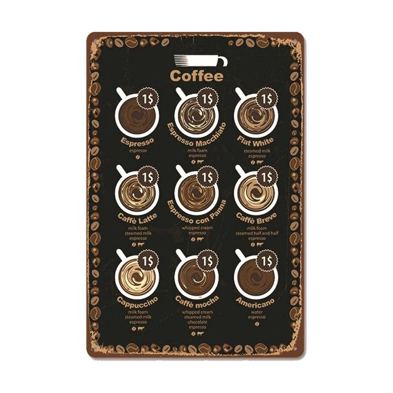 Vintage Fresh Coffee Plaque Metal Tin Sign Retro Drink Coffee Poster Wall Stickers for Cafe Shop Restaurant Home Room Decor