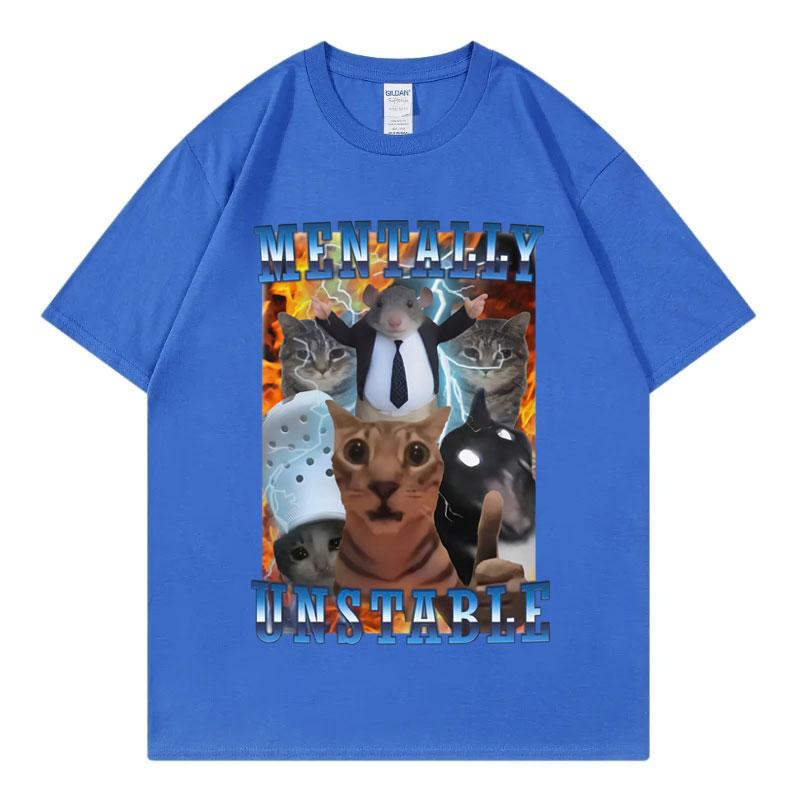 Vintage Duševně nestabilní Vtipné kočičí meme Tričko Pánské Dámské Oblečení Móda Y2k Tričko Léto Ležérní Bavlněná trička Streetwear