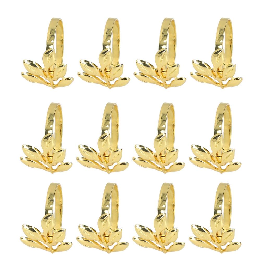 12PCS Metal Napkin Rings Leaf Napkin Ring Holders Metallic Adornment for Table Kitchen Dinner Party Wedding Gold