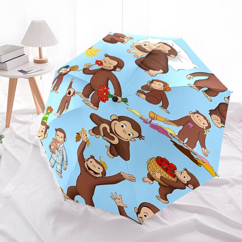 1pc Curious George (7) Umbrella, Sun Protection, And UV Shielding. It Has Eight Sturdy Ribs for Outdoor Use And Perfect Gift