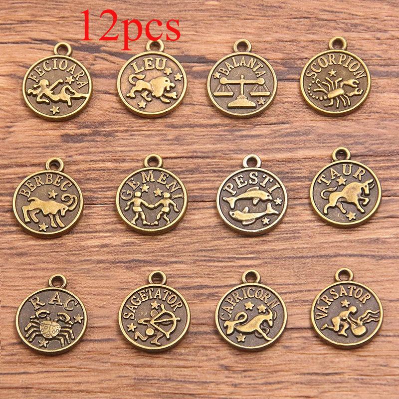 10 or 12pcs 12X15mm DIY retro alloy jewelry accessories 12 constellation pendant