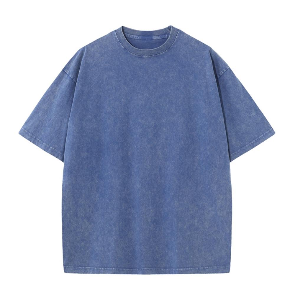 Huiteng11 Zomer T-shirt voor heren Vintage Gewassen T-shirts Oversized Korte Mouw Los Streetwear Korte Mouw Tops T-shirt S