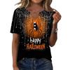 Womens Casual Halloween V Neck Short Sleeve Button T Shirt Spider Web Print Lightweight Top for Fall Seasonal Wear